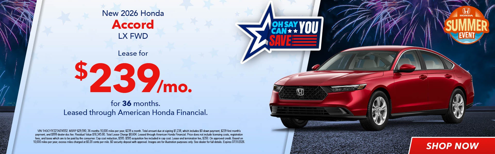 2026 Honda Accord Lease